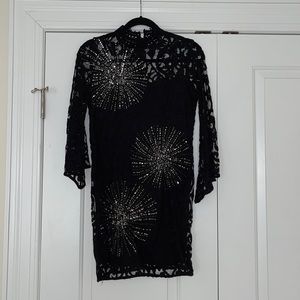 Free people short black lace dress with sequins